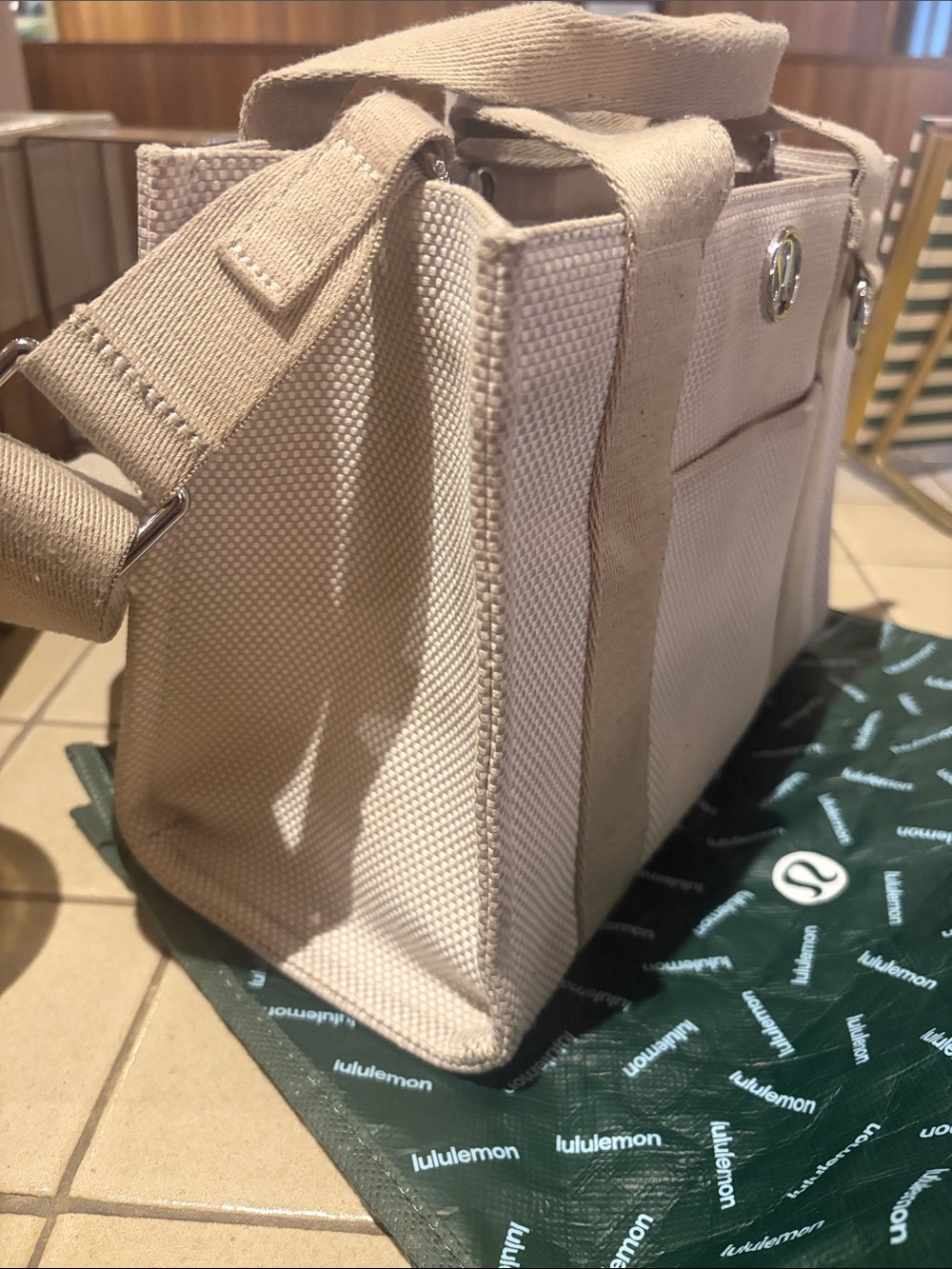 lululemon athletica Light Beige Canvas Tote with Adjustable Strap